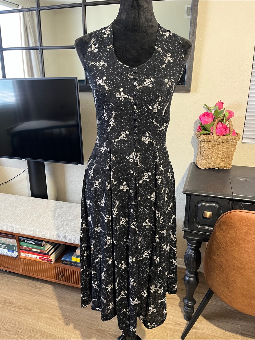 Vintage Elizabeth Wayman NY Black Rayon Button Front Dress Size 4